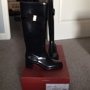 Authentic Ferragamo patent calf Rain Boots